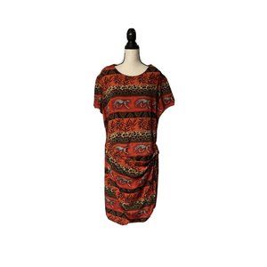 K.C. Spencer Dress Orange Red Cheetah Jungle Print Artsy Fun L XL 16